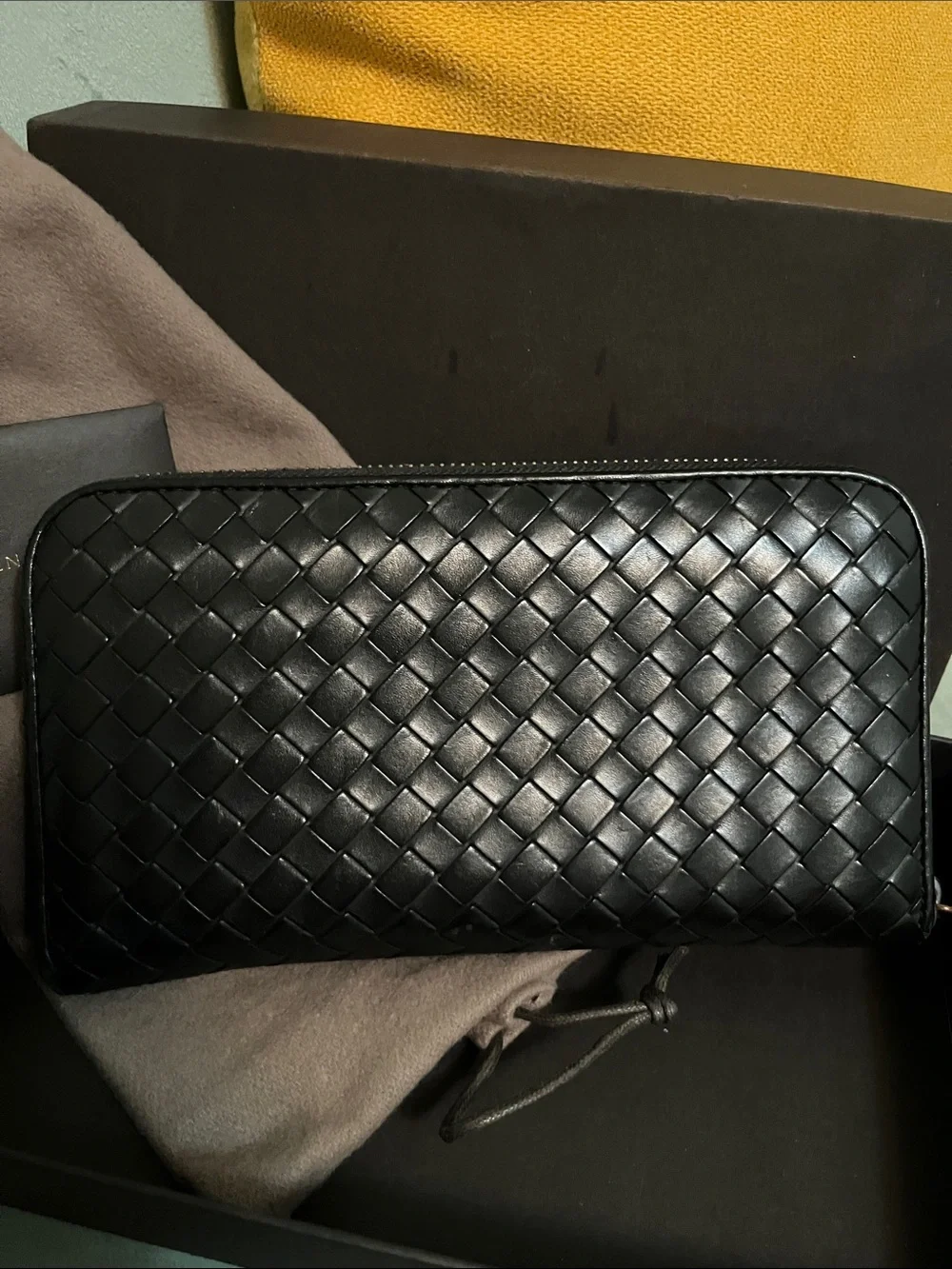 Bottega Veneta Black Intrecciato Zip Around Wallet